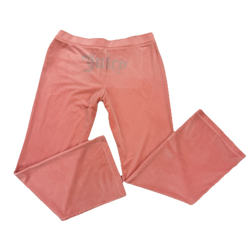 New Juicy Couture Bling Velour Pants Size:L Strawberry Ice Y2K SuperSoft